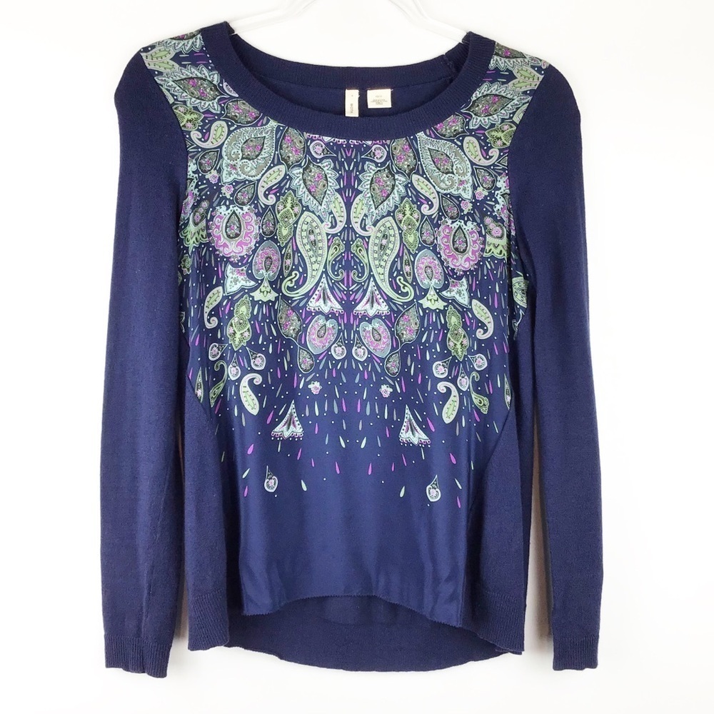 Anthropologie Moth Paisley Mixed Media Sweater XS